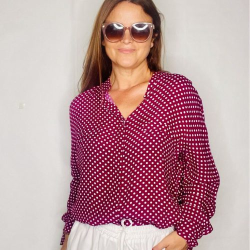 camisa mujer rojo lunares